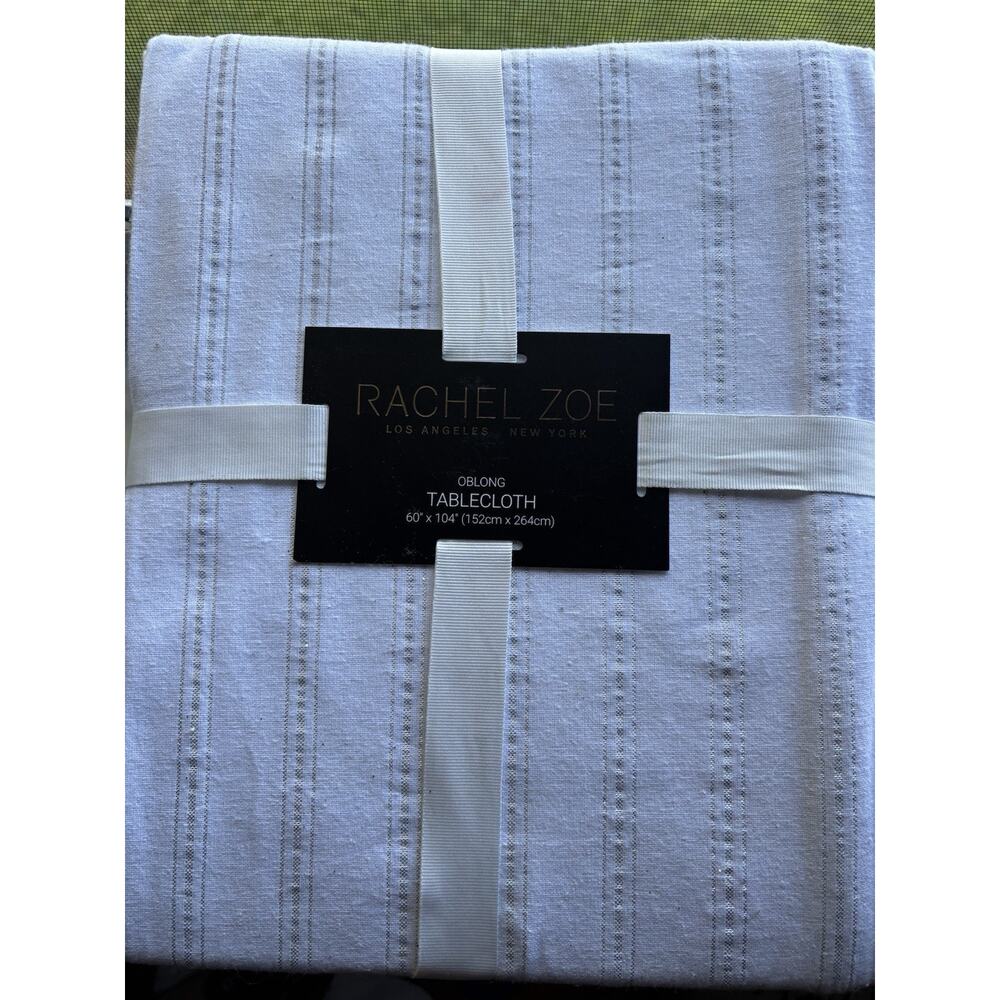 RACHEL ZOE Tablecloth White Silver Shimmer Oblong 60 x 104 NEW